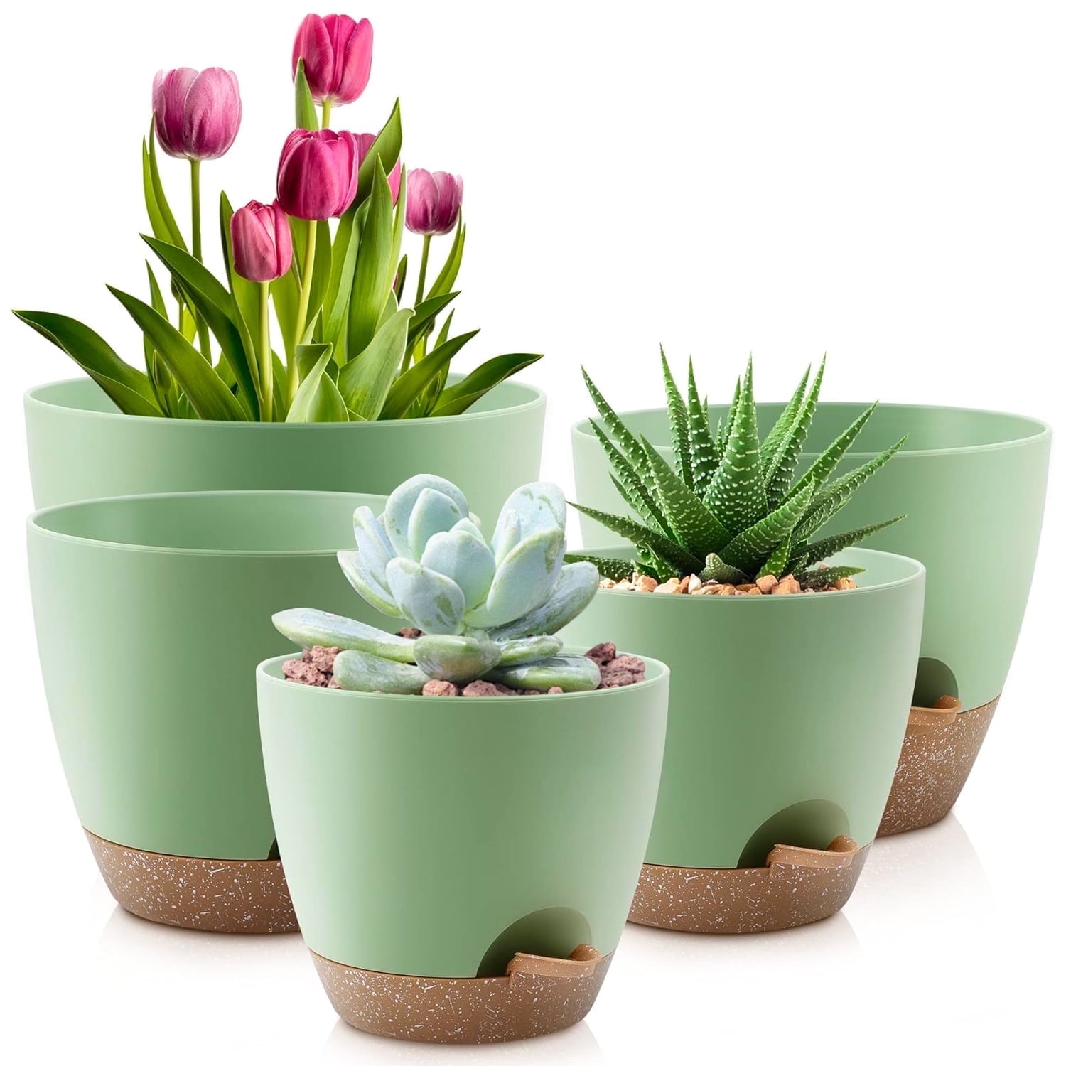 FOUKUS-Set-5-Self-Watering-Plant-Pots-Drainage-Eco-Friendly-Plastic-Planters-Indoor-Outdoor-Use-Pots-Succulents-Cactus-Snake-Plants-7-6-5-6-5-5-5-Gre_9d7a0758-1952-4e04-a487-a0f10db0b9f1.0198552c468775d3f9996f8324bbd3a2 FOUKUS Set of 5 Self-Watering Plant Pots with Drainage – Eco-Friendly Plastic Planters for Indoor & Outdoor Use – Pots for Succulents, Cactus, Snake Plants (7, 6.5, 6, 5.5, 5) – Green - Image 1